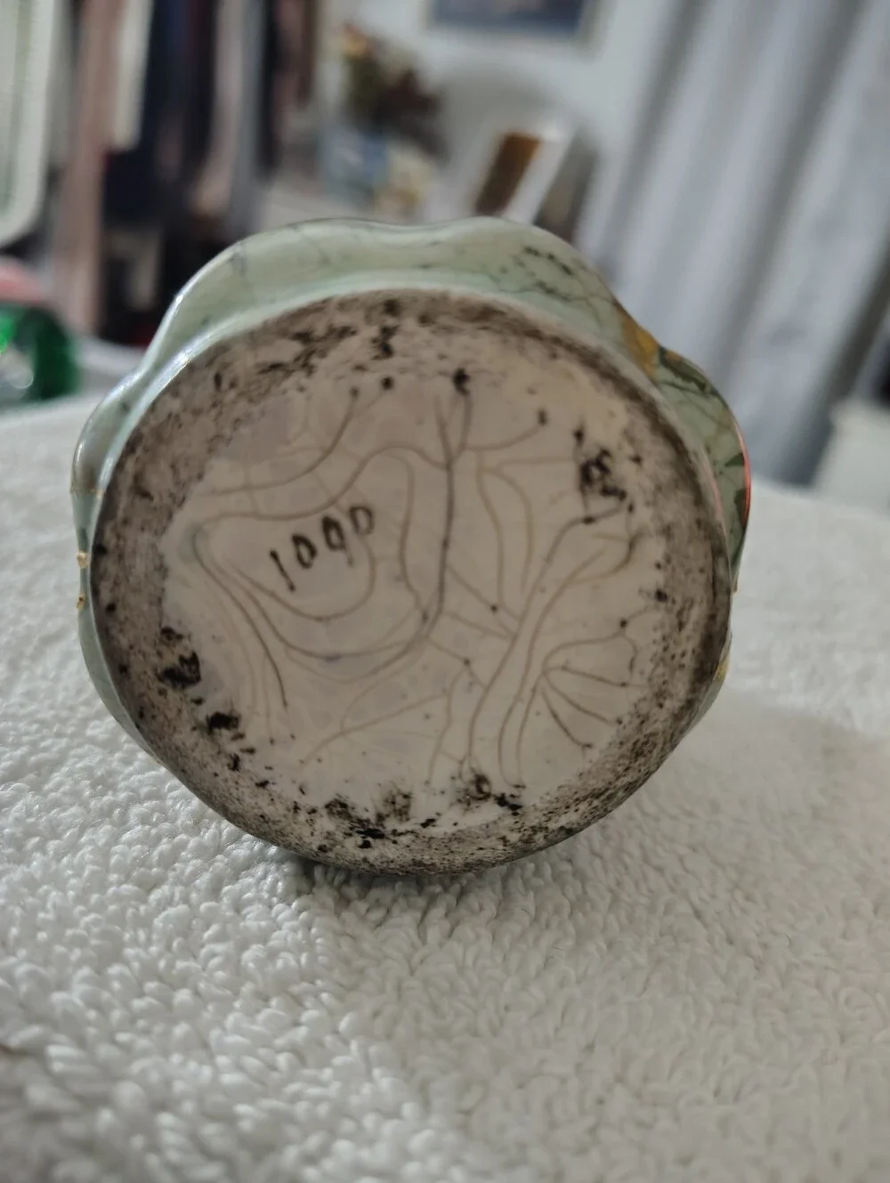 Green Ceramic Accent Vase with Gold Palm Motif